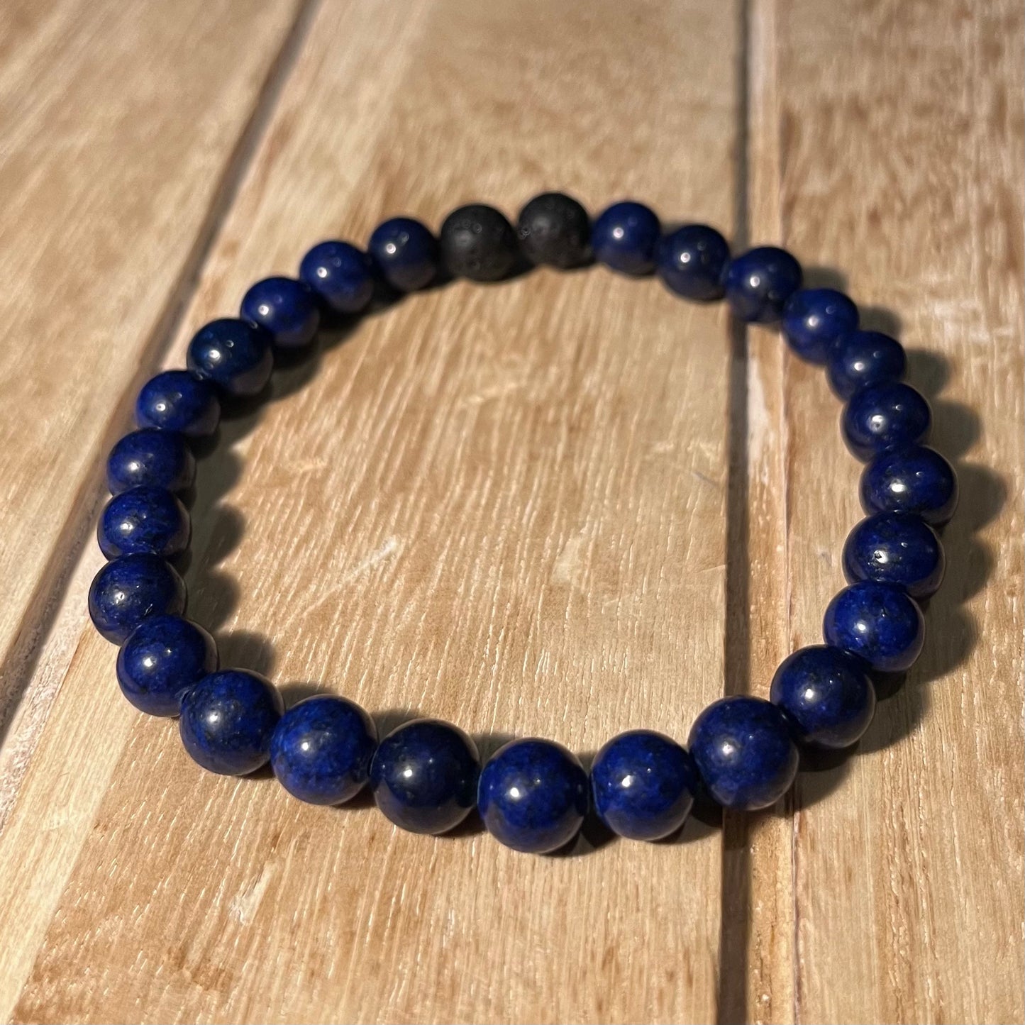 Large - Lapis Lazuli (Navy) Beaded Stretch Bracelet