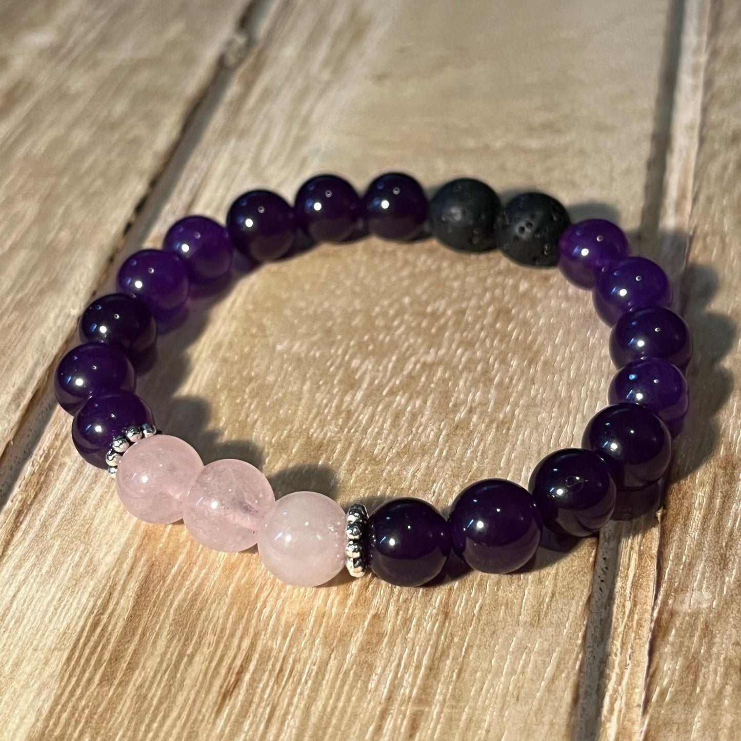 Purple Stone & Pink Quartz Beaded Stretch Bracelet